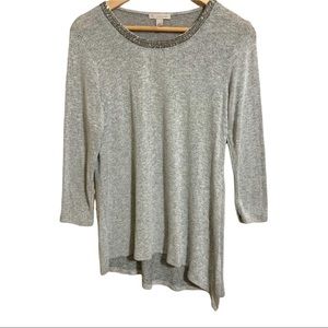 cb Casual Grey Beaded Collar Asymmetrical Hi Low Hem Tunic L